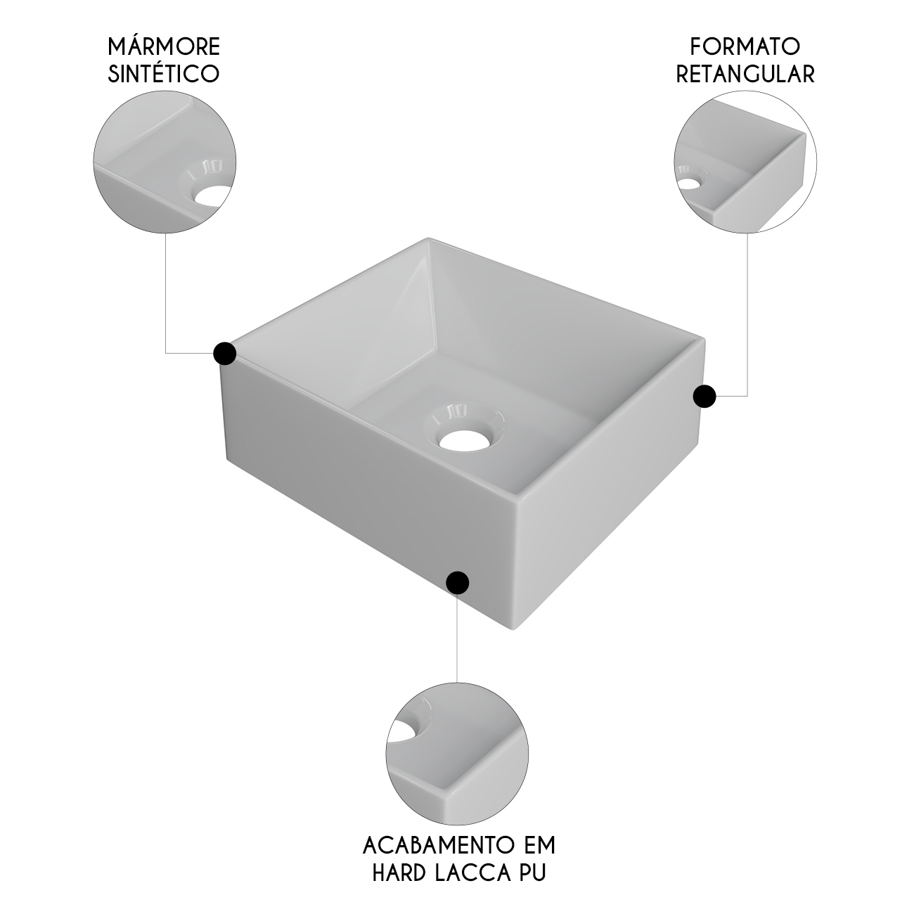 Cuba Pia de Apoio Para Banheiro Retangular 30cm Joy C08 Branco - Mpozenato