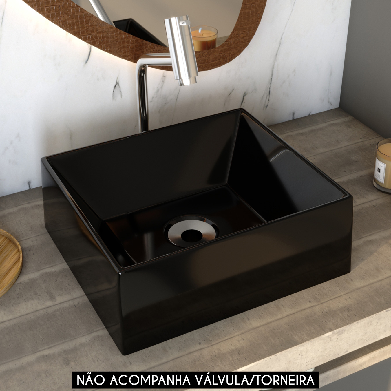 Cuba Pia de Apoio Para Banheiro Retangular 30cm Joy C08 Preto - Mpozenato
