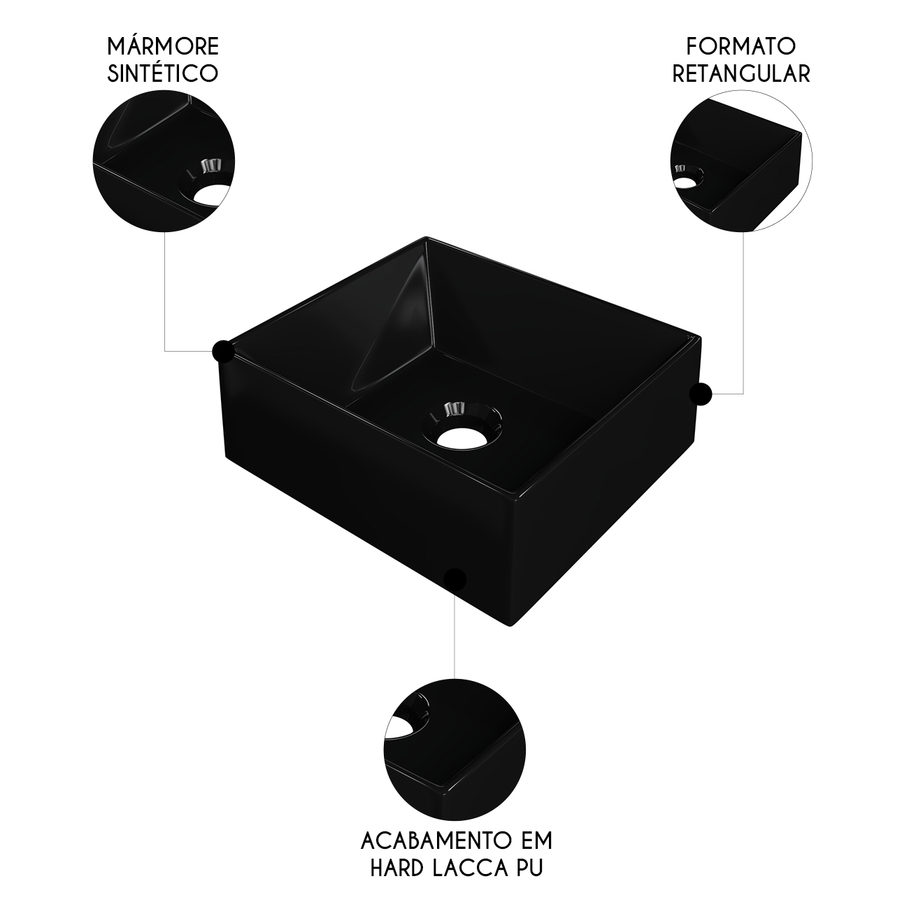 Cuba Pia de Apoio Para Banheiro Retangular 30cm Joy C08 Preto - Mpozenato