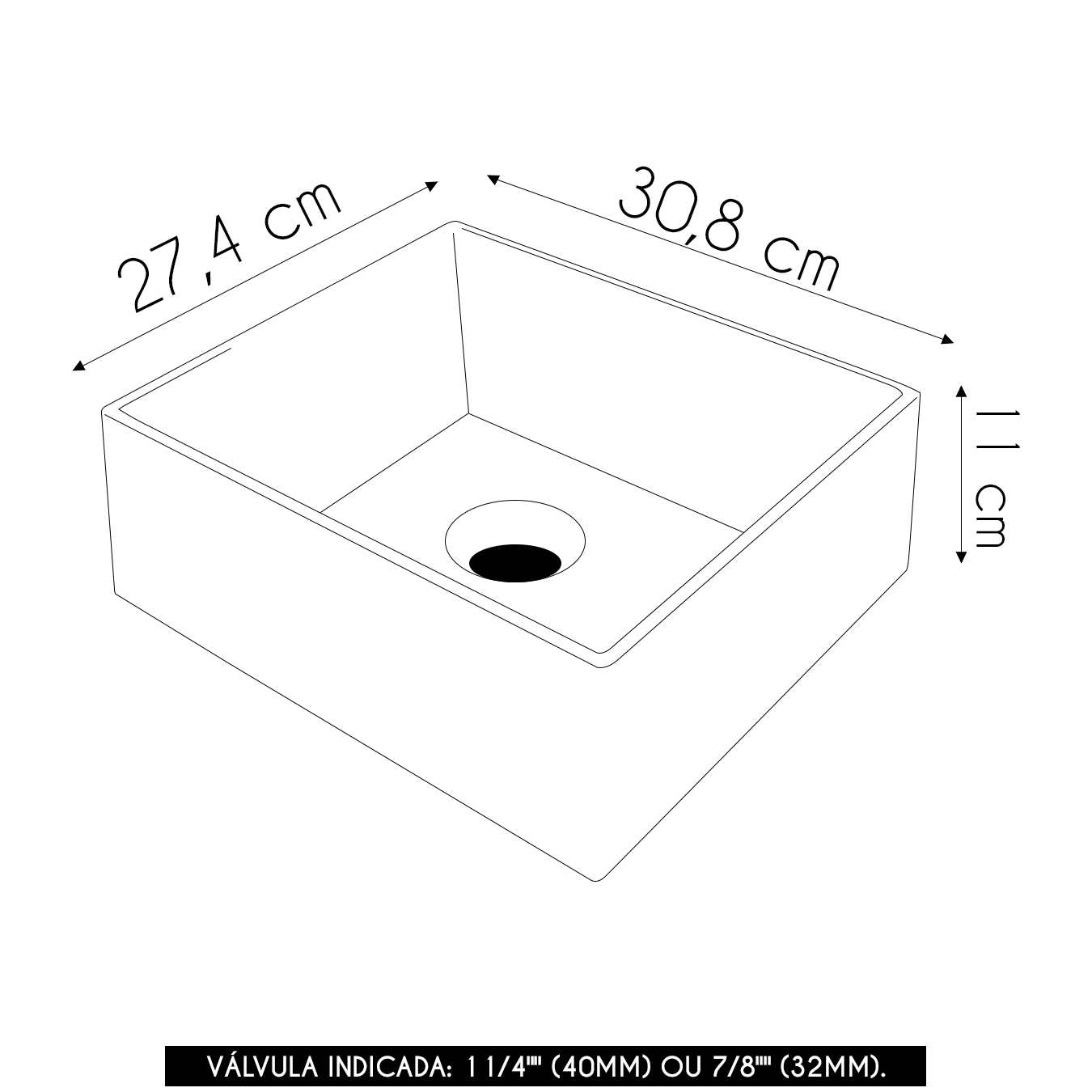 Cuba Pia de Apoio Para Banheiro Retangular 30cm Joy C08 Preto - Mpozenato