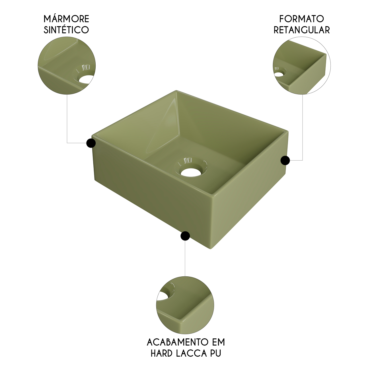 Cuba Pia de Apoio Para Banheiro Retangular 30cm Joy C08 Verde - Mpozenato