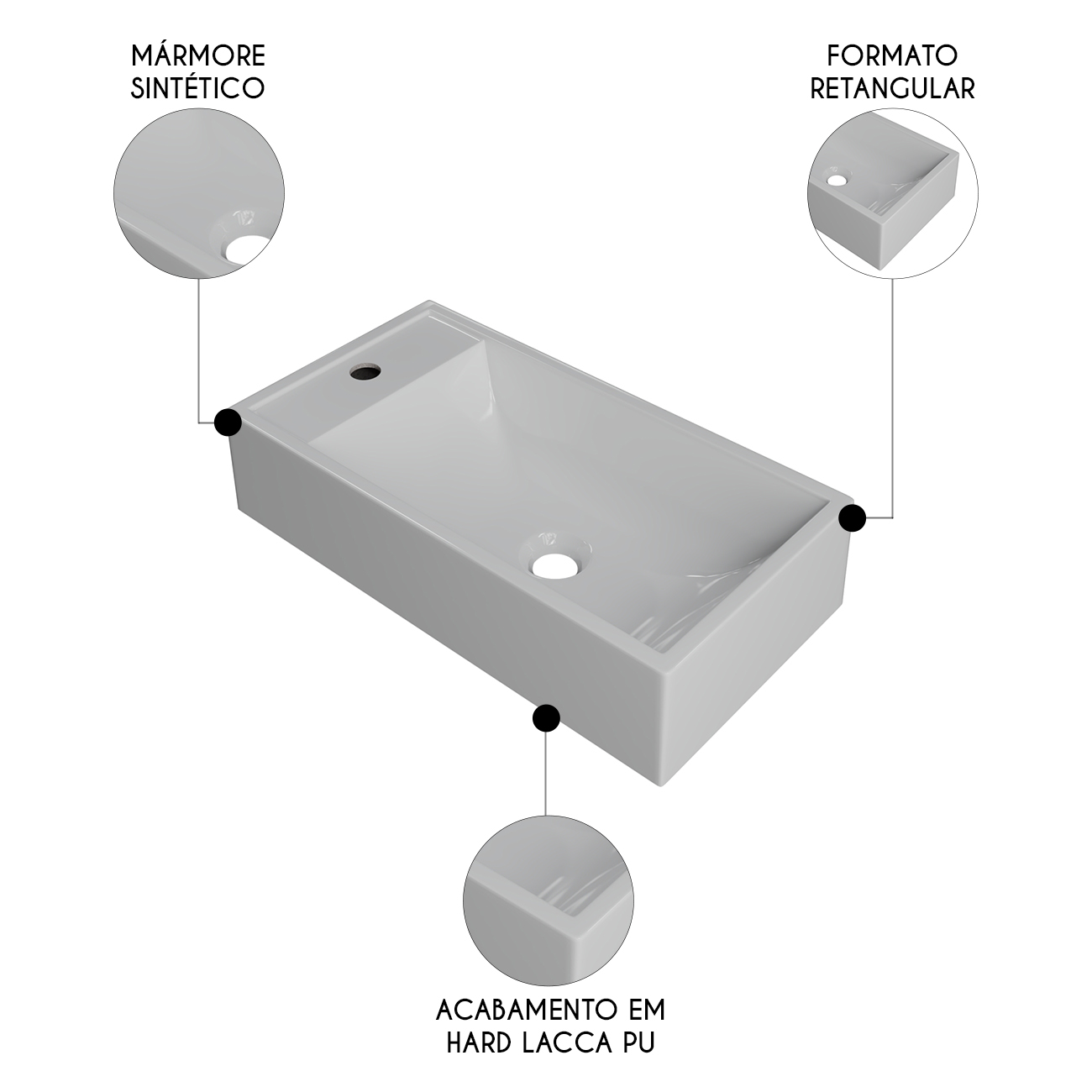 Cuba Pia de Apoio Para Banheiro Retangular 54cm Alva C08 Branco - Mpozenato