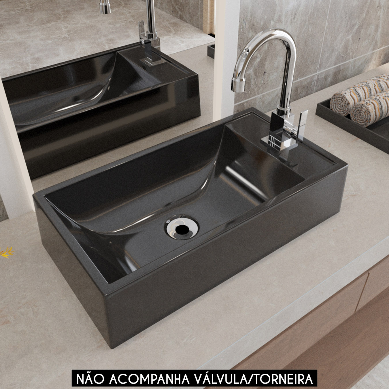 Cuba Pia de Apoio Para Banheiro Retangular 54cm Alva C08 Preto - Mpozenato