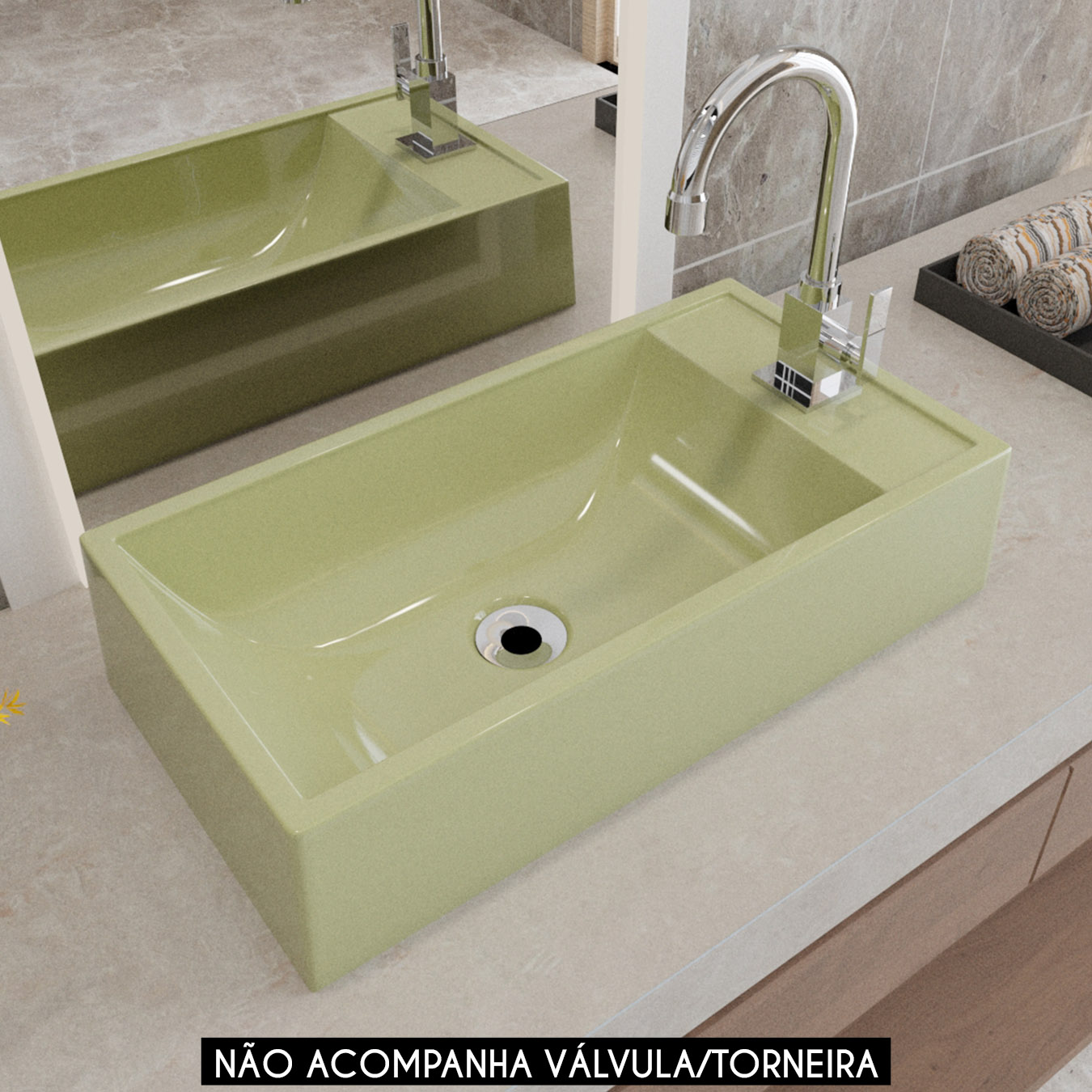Cuba Pia de Apoio Para Banheiro Retangular 54cm Alva C08 Verde - Mpozenato