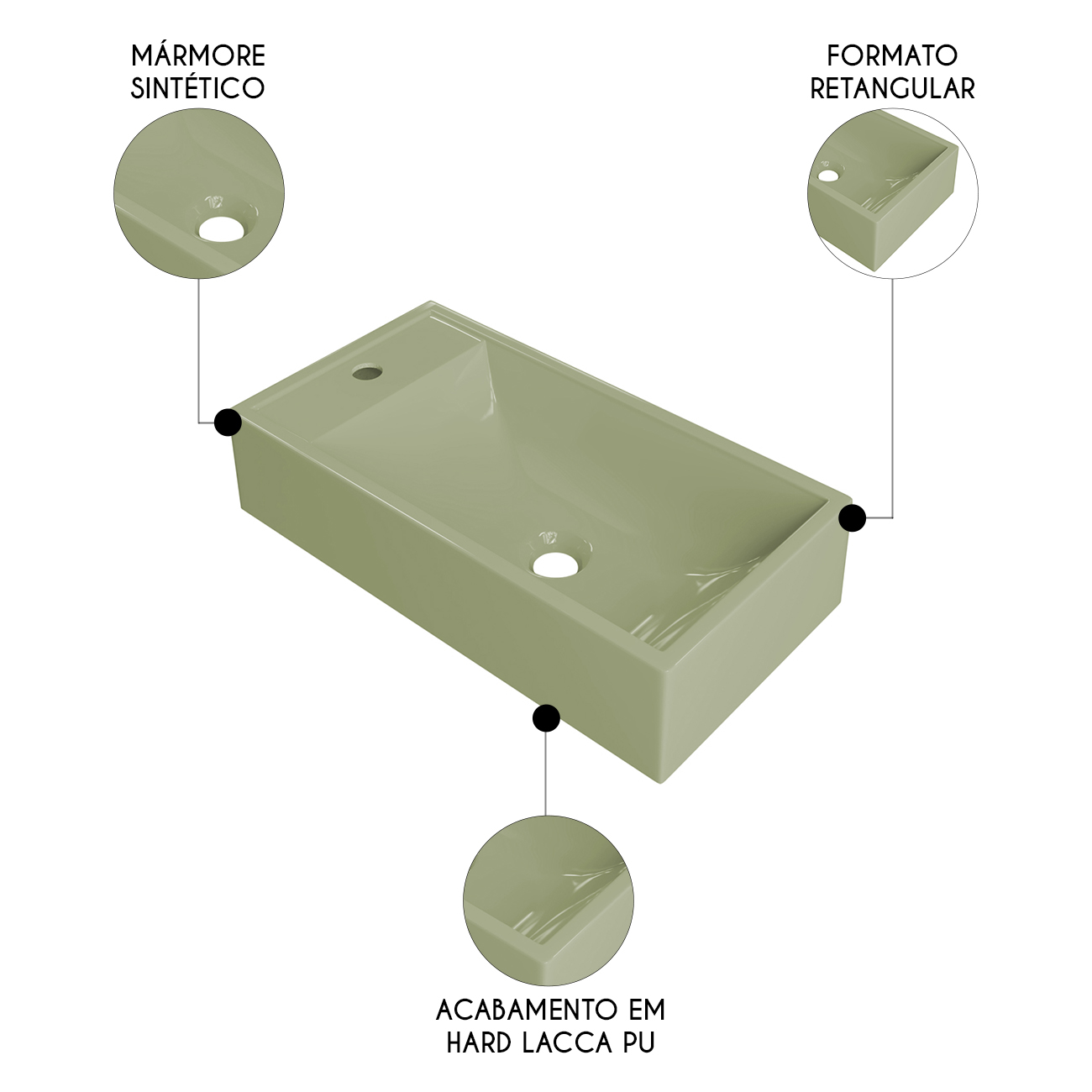 Cuba Pia de Apoio Para Banheiro Retangular 54cm Alva C08 Verde - Mpozenato