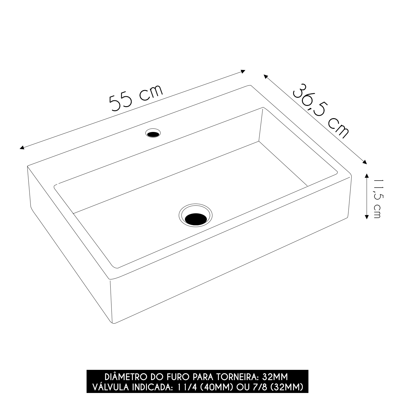 Cuba Pia de Apoio Para Banheiro Retangular 55cm Ivy C08 Branco - Mpozenato
