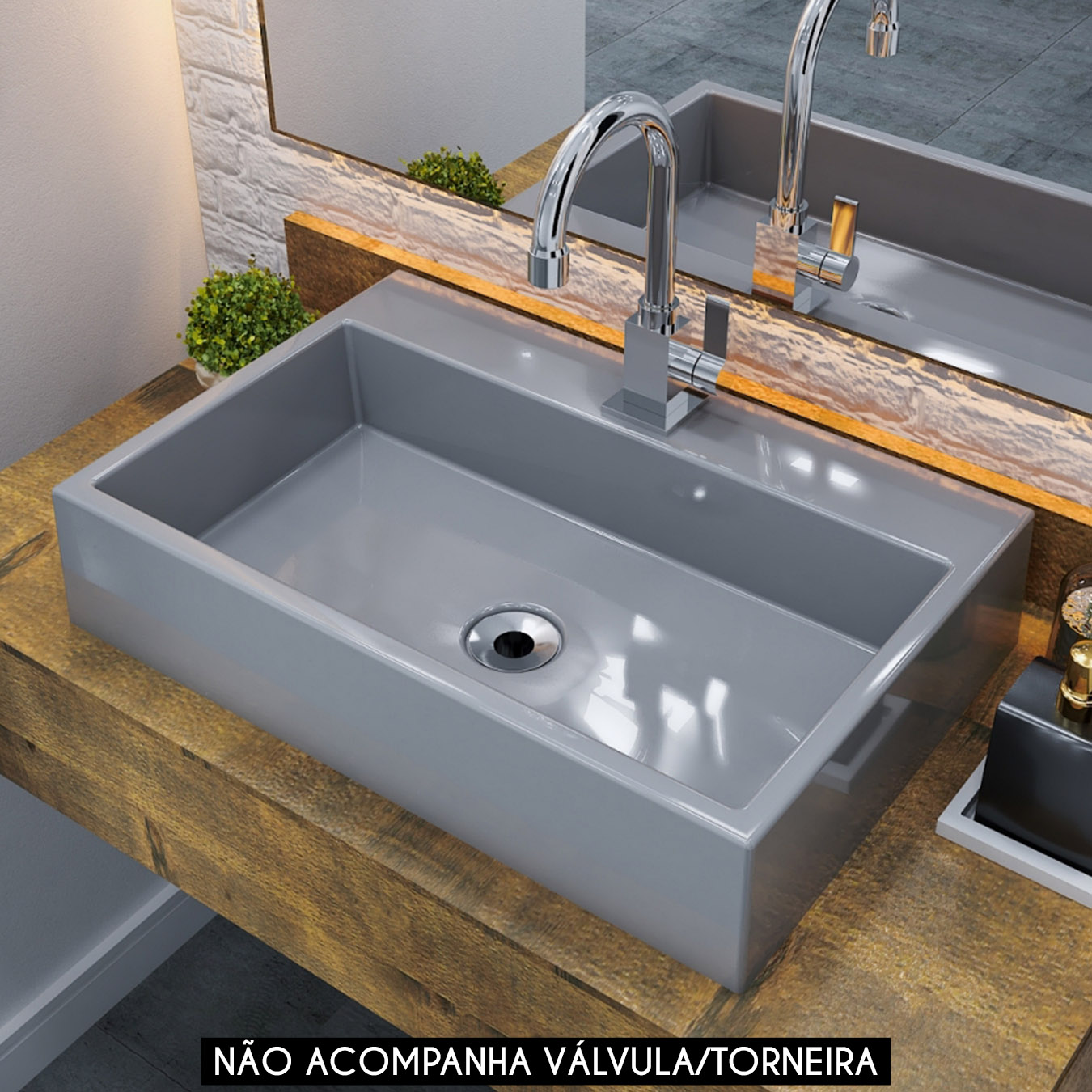 Cuba Pia de Apoio Para Banheiro Retangular 55cm Ivy C08 Cinza - Mpozenato