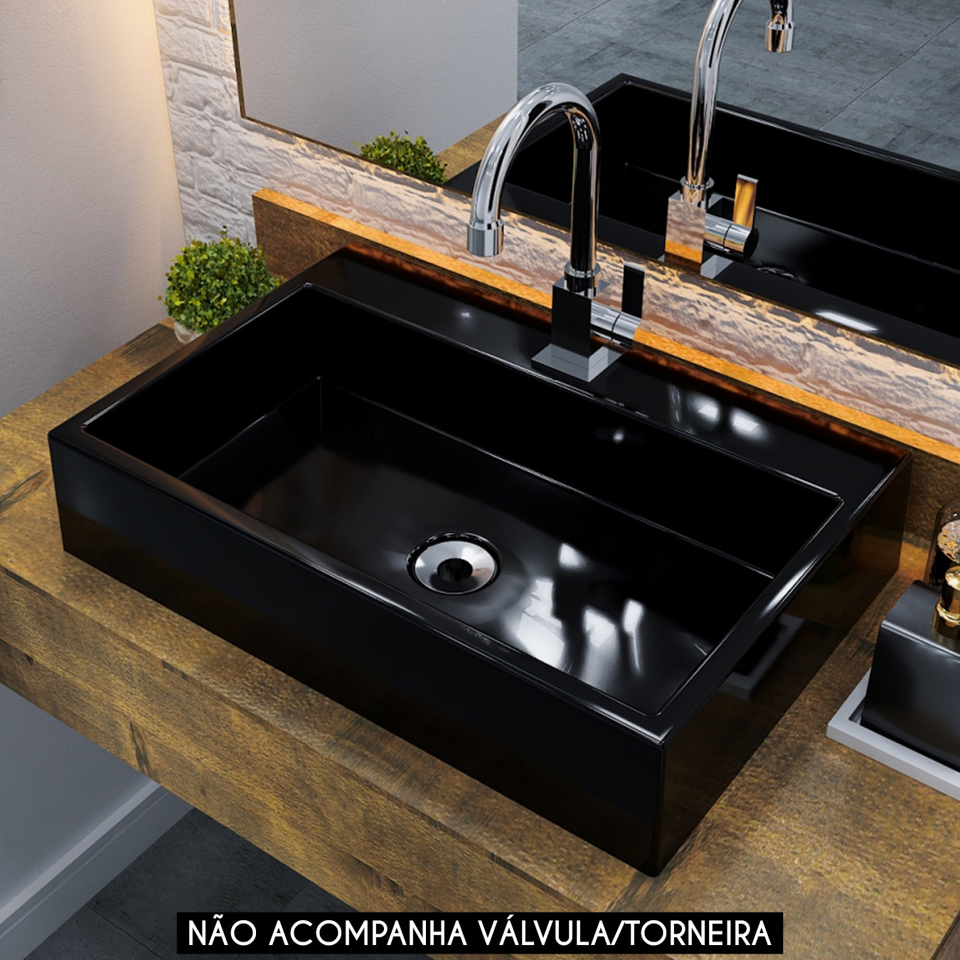 Cuba Pia de Apoio Para Banheiro Retangular 55cm Ivy C08 Preto - Mpozenato