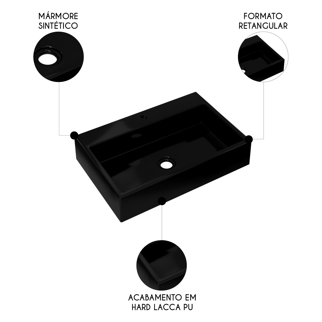 Cuba Pia de Apoio Para Banheiro Retangular 55cm Ivy C08 Preto - Mpozenato