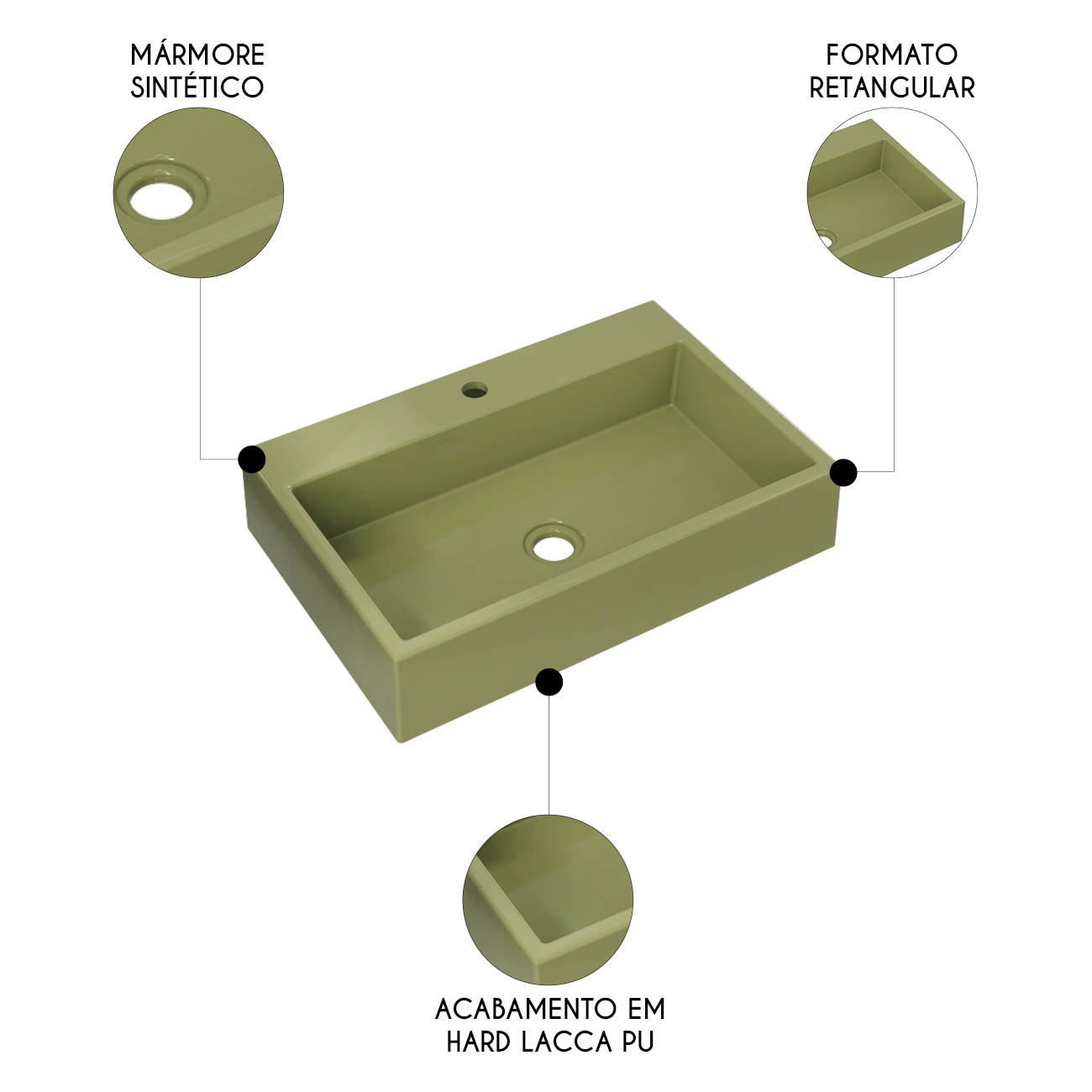Cuba Pia de Apoio Para Banheiro Retangular 55cm Ivy C08 Verde - Mpozenato