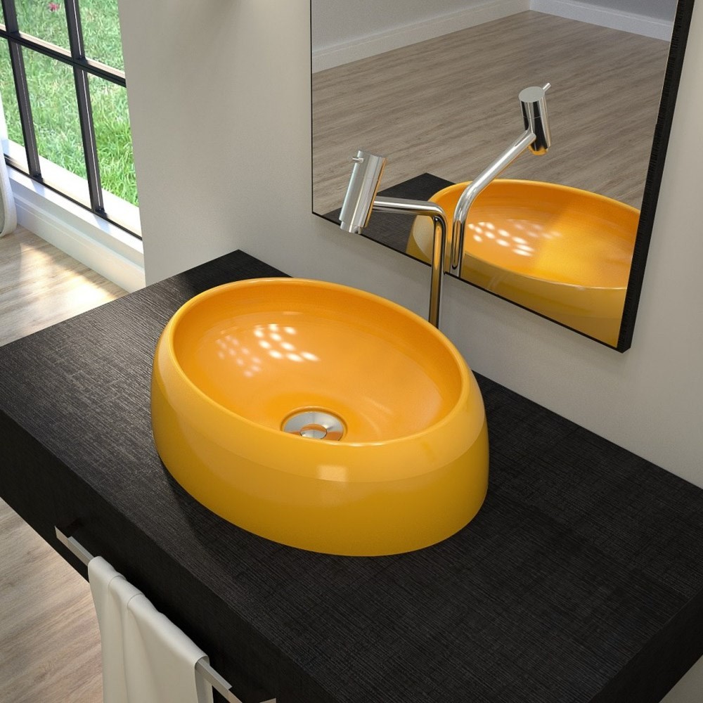 Cuba Pia de Apoio para Banheiro Oval Capri OV39W C08 Amarelo - Mpozenato