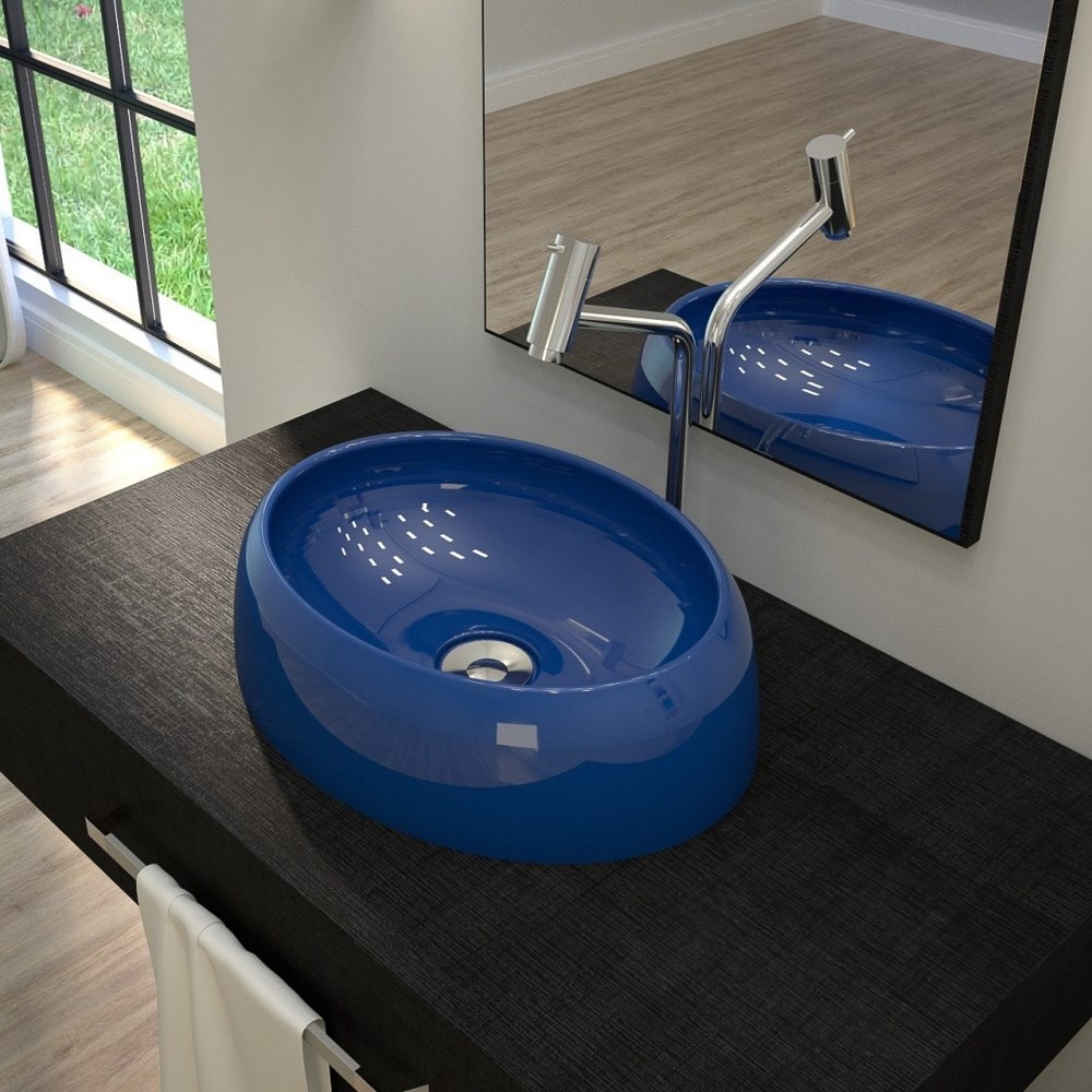 Cuba Pia de Apoio para Banheiro Oval Capri OV39W C08 Azul Escuro - Mpozenato