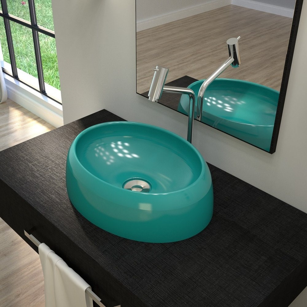 Cuba Pia de Apoio para Banheiro Oval Capri OV39W C08 Azul Turquesa - Mpozenato