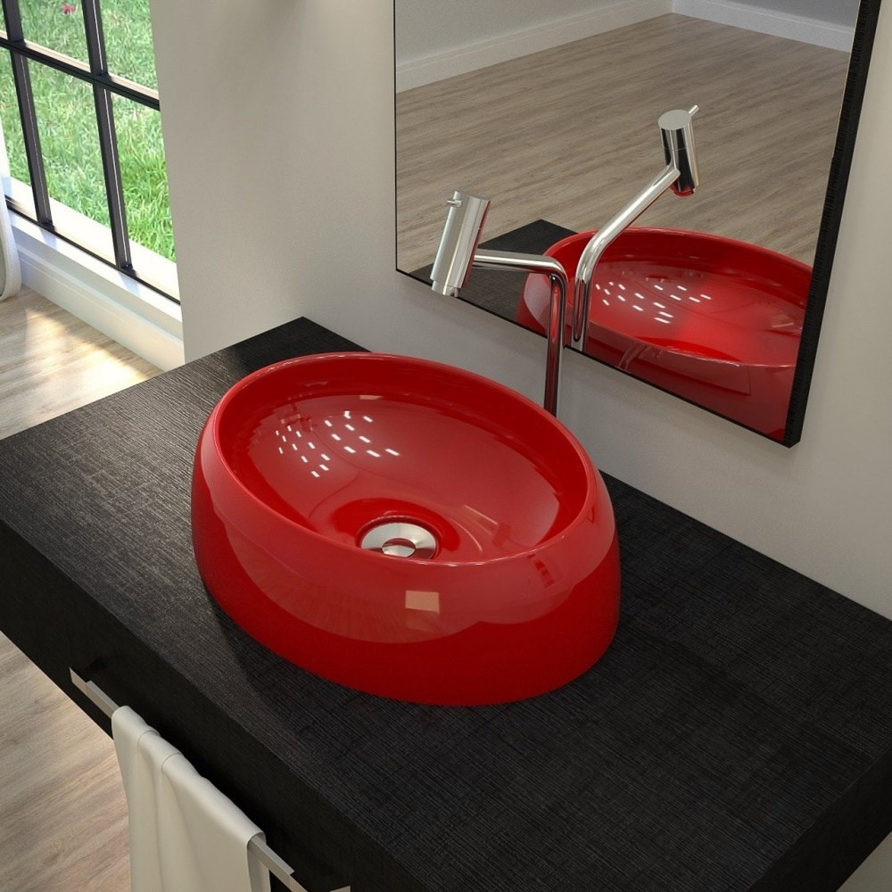 Cuba Pia de Apoio para Banheiro Oval Capri OV39W C08 Vermelho - Mpozenato