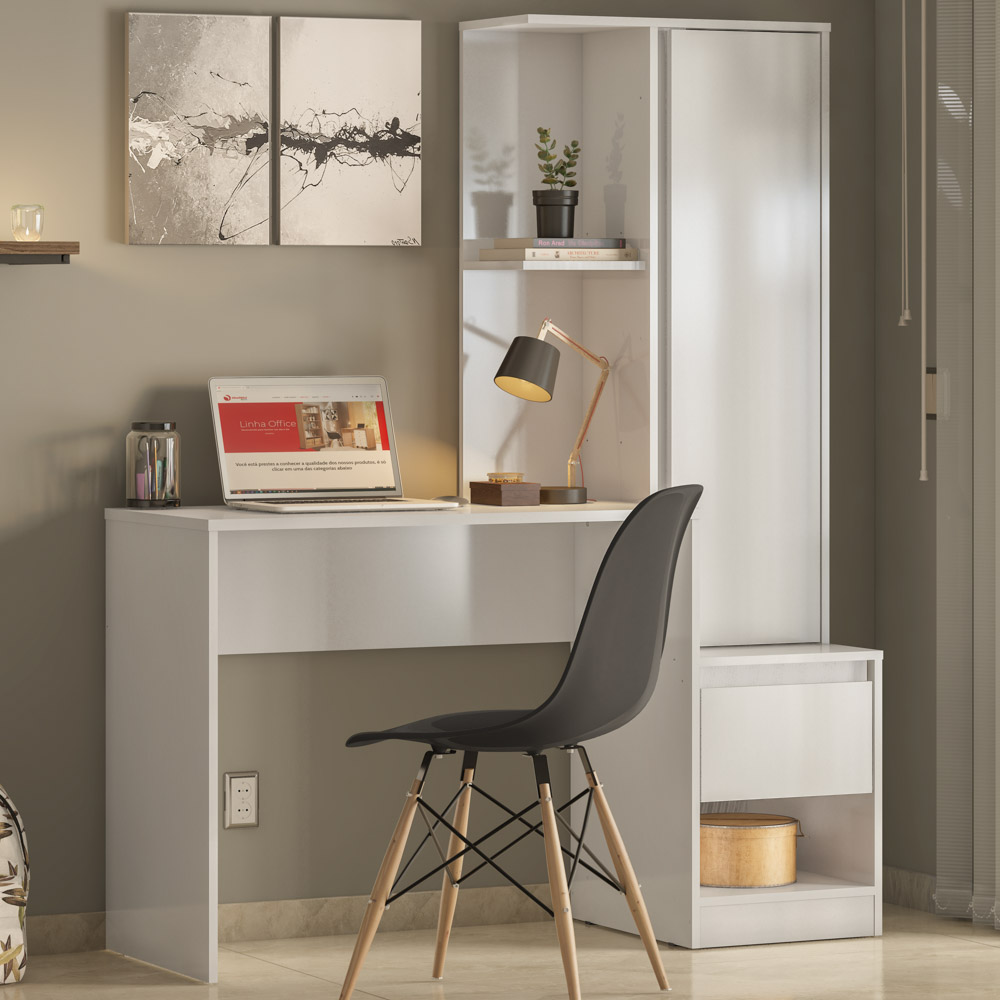 Escrivaninha Com Armário 1 Porta 1 Gaveta Office Morada D02 Branco - Mpozenato