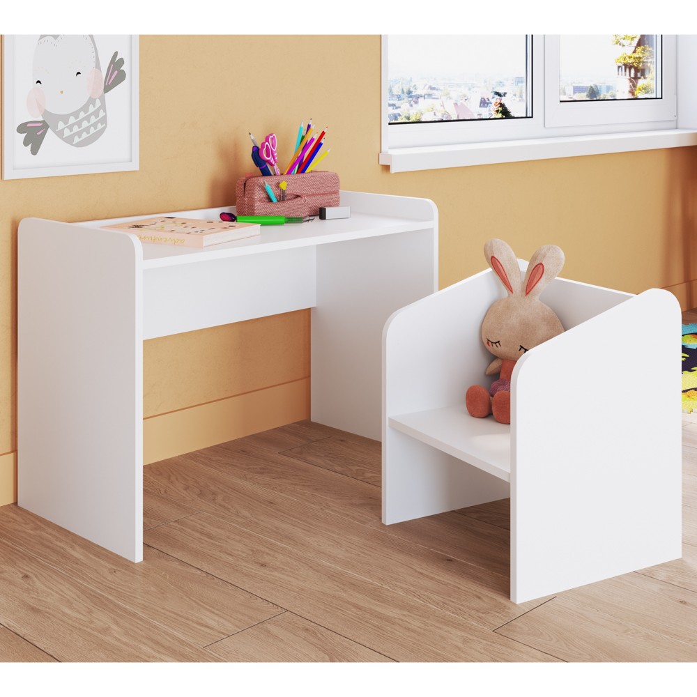 Escrivaninha Infantil Com Banqueta Montessoriano Meu Fofinho A05 Branco - Mpozenato