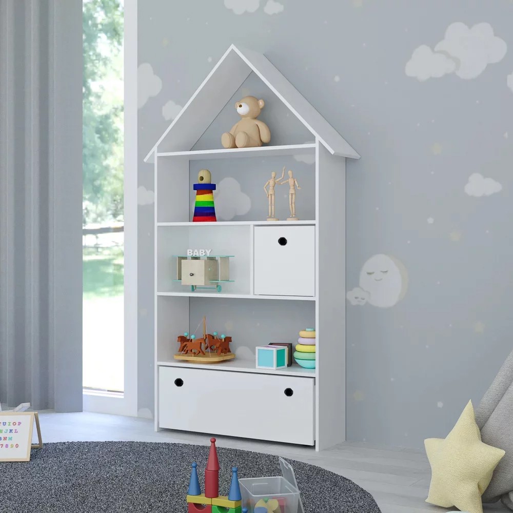 Estante Casinha Infantil Organizadora Com Nichos 2 Gavetas Candy L03 Branco - Mpozenato