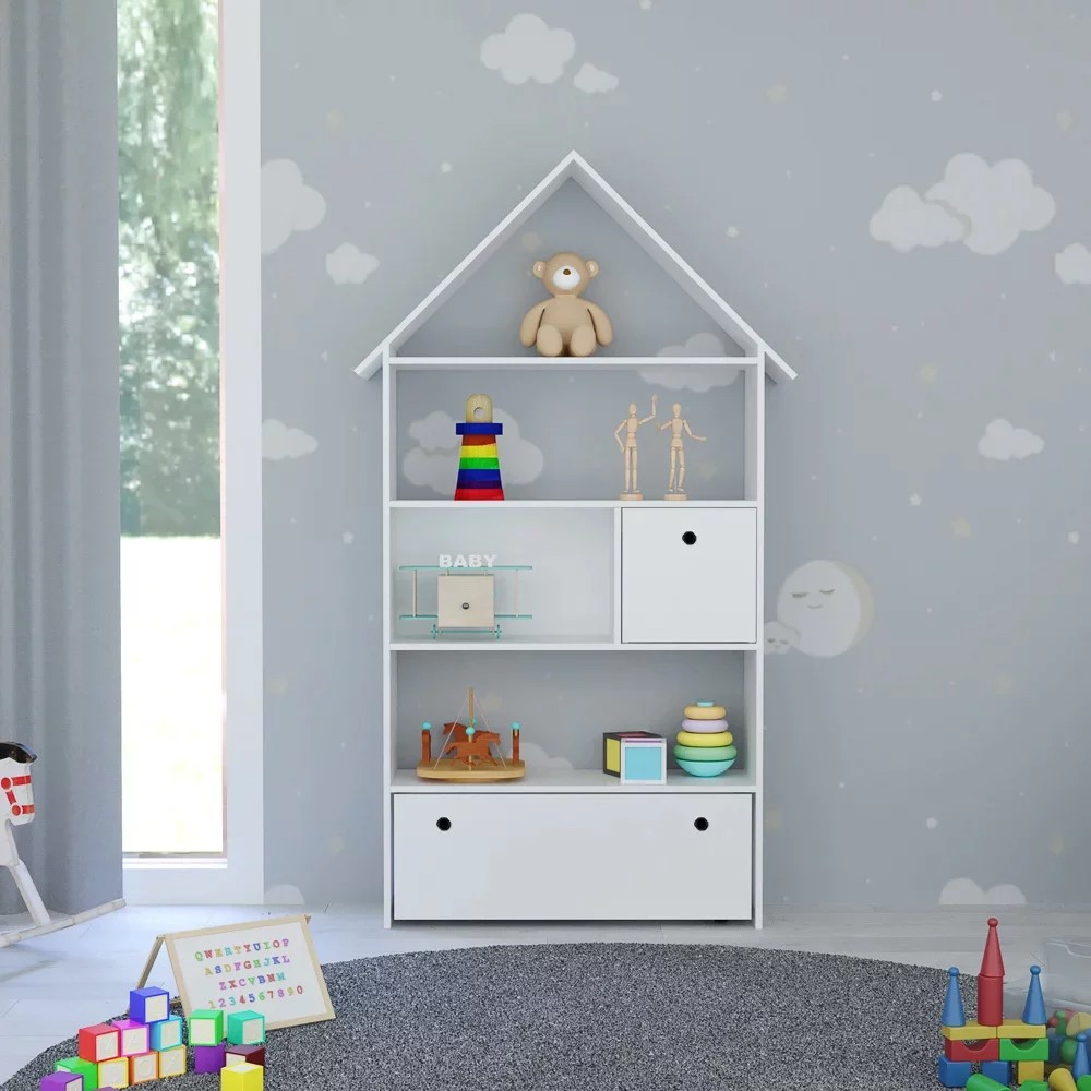 Estante Casinha Infantil Organizadora Com Nichos 2 Gavetas Candy L03 Branco - Mpozenato