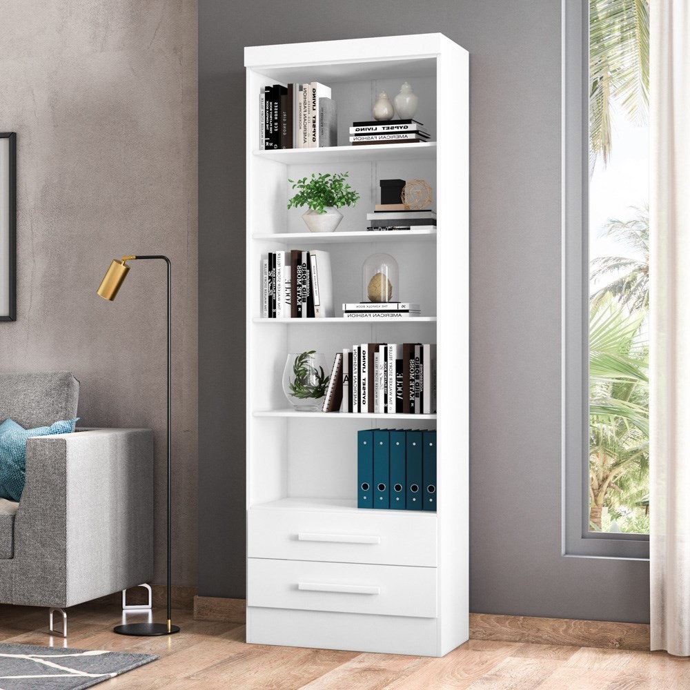 Estante Livreiro Multiuso 2 Gavetas e 5 Prateleiras Fancy Q01 Branco - Mpozenato