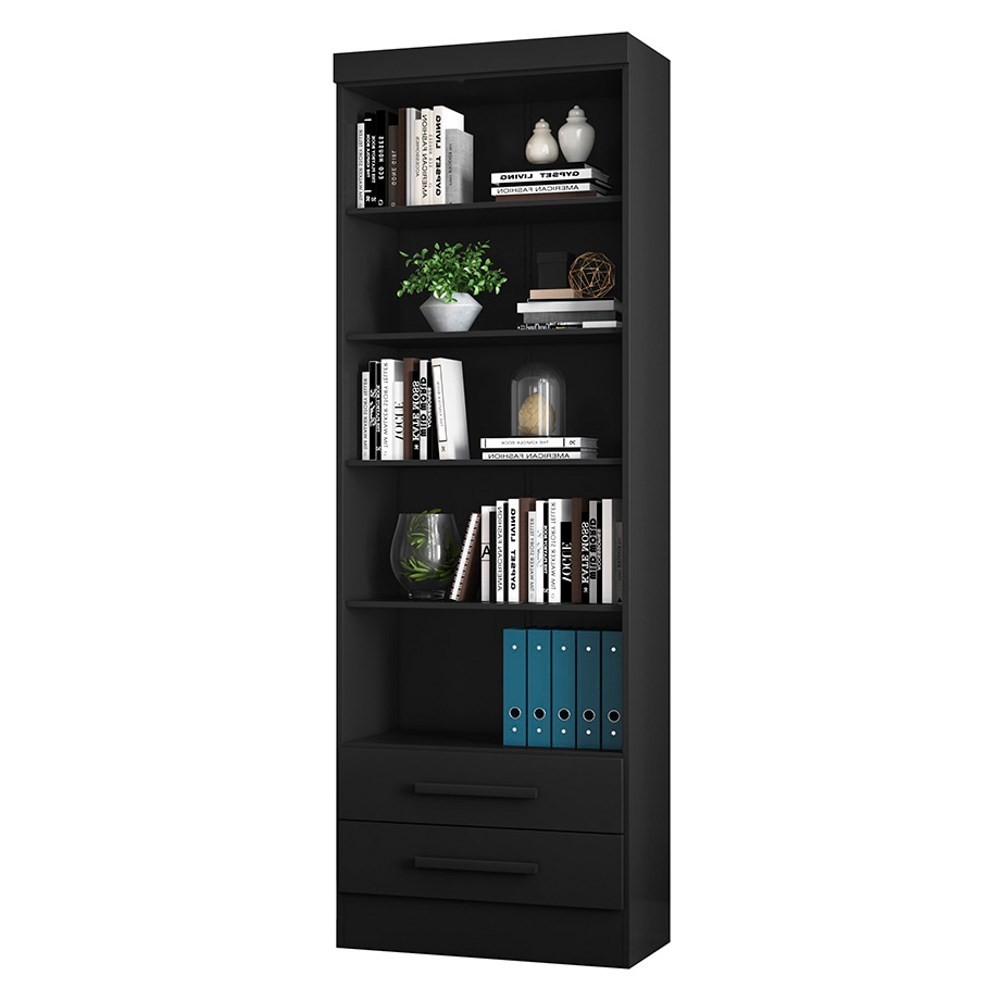 Estante Livreiro Multiuso 2 Gavetas e 5 Prateleiras Fancy Q01 Preto Fosco - Mpozenato