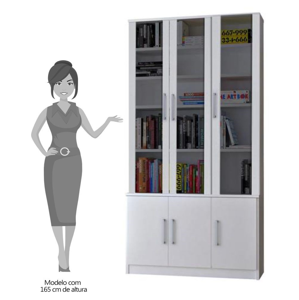 Estante Livreiro Multiuso 6 Portas Vidro Fumê Legend F04 Branco - Mpozenato