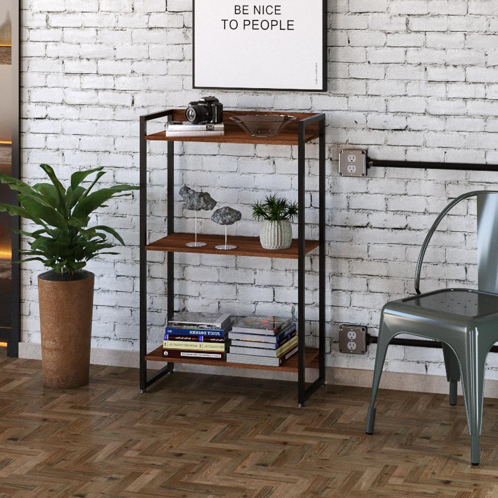 Estante Livreiro Multiuso Dynamica Industrial 60cm 3 Prateleiras C08 Nogal - Mpozenato