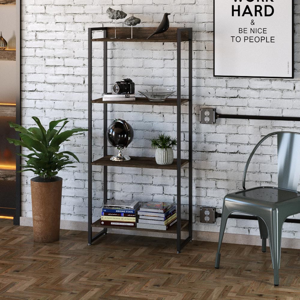 Estante Livreiro Multiuso Dynamica Industrial 60cm 4 Prateleiras C08 Carvalho Dark - Mpozenato