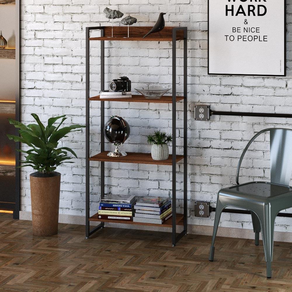 Estante Livreiro Multiuso Dynamica Industrial 60cm 4 Prateleiras C08 Nogal - Mpozenato