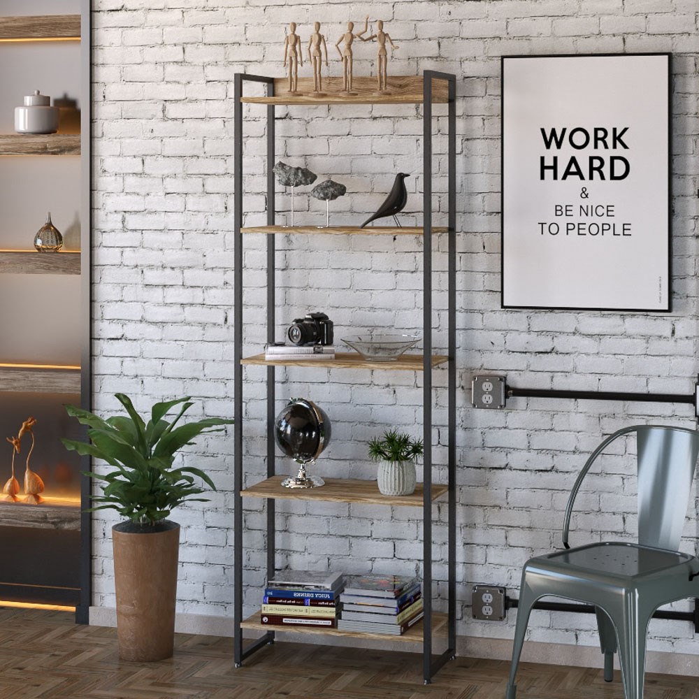 Estante Livreiro Multiuso Dynamica Industrial 60cm 5 Prateleiras C08 Carvalho - Mpozenato