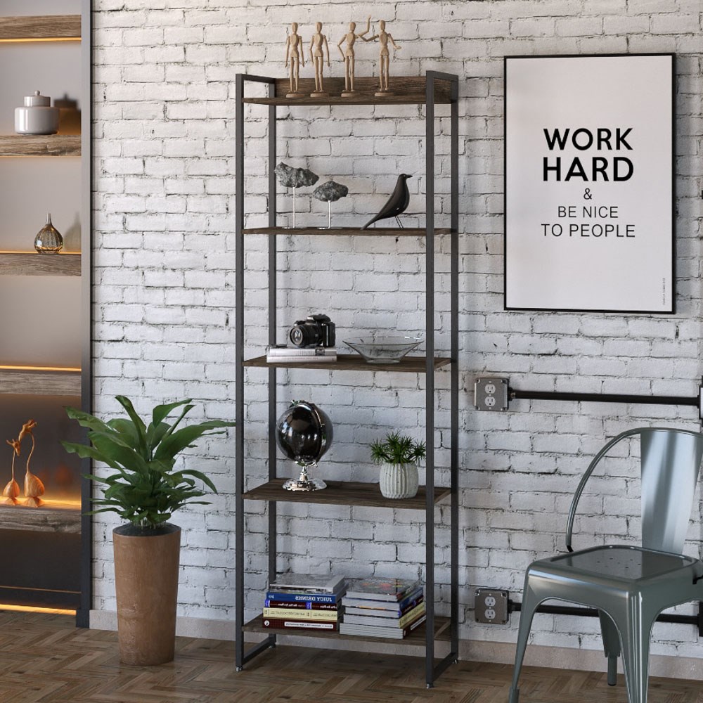Estante Livreiro Multiuso Dynamica Industrial 60cm 5 Prateleiras C08 Carvalho Dark - Mpozenato