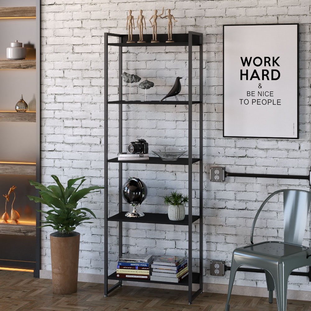 Estante Livreiro Multiuso Dynamica Industrial 60cm 5 Prateleiras C08 Preto Ônix - Mpozenato