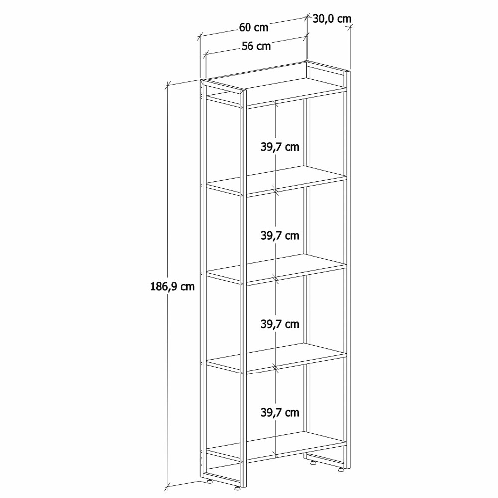 Estante Livreiro Multiuso Dynamica Industrial 60cm 5 Prateleiras C08 Preto Ônix - Mpozenato