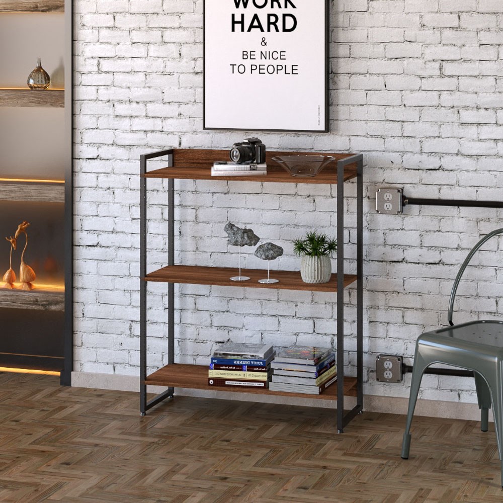 Estante Livreiro Multiuso Dynamica Industrial 80cm 3 Prateleiras C08 Nogal - Mpozenato