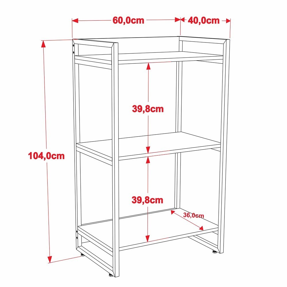 Estante Livreiro Multiuso Prisma Estilo Industrial 60cm 3 Prateleiras C08 Preto Onix - Mpozenato