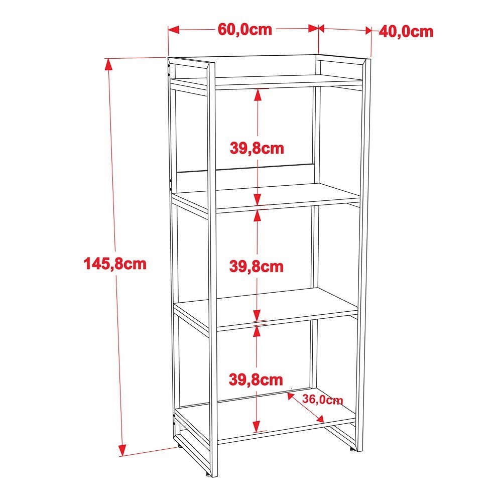 Estante Livreiro Multiuso Prisma Estilo Industrial 60cm 4 Prateleiras C08 Preto Onix - Mpozenato