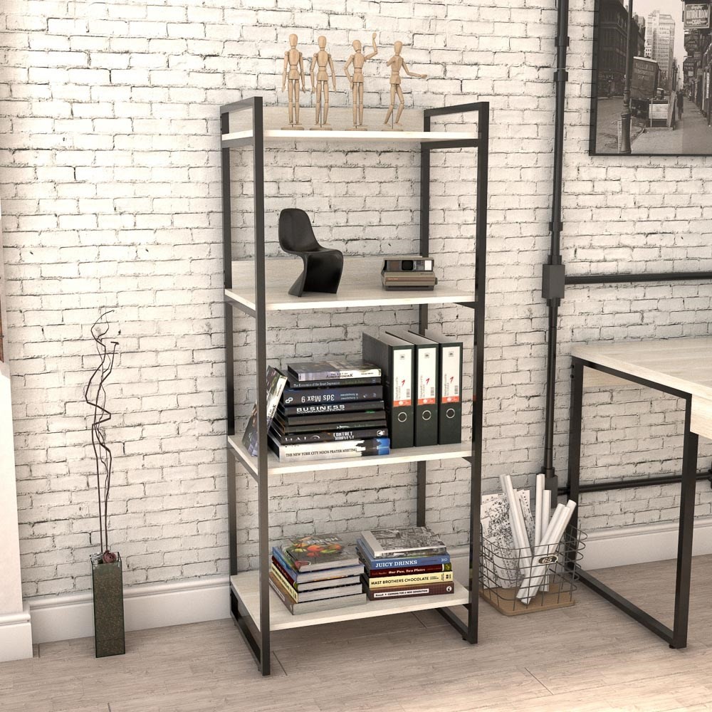 Estante Livreiro Multiuso Prisma Estilo Industrial 60cm 4 Prateleiras C08 Snow - Mpozenato