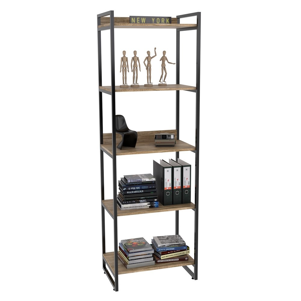 Estante Livreiro Multiuso Prisma Estilo Industrial 60cm 5 Prateleiras C08 Carvalho - Mpozenato