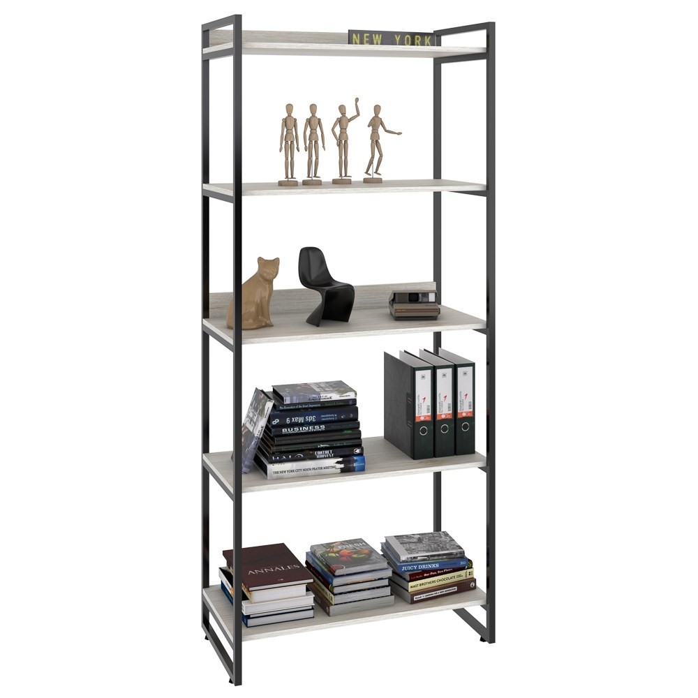 Estante Livreiro Multiuso Prisma Estilo Industrial 80cm 5 Prateleiras C08 Snow - Mpozenato