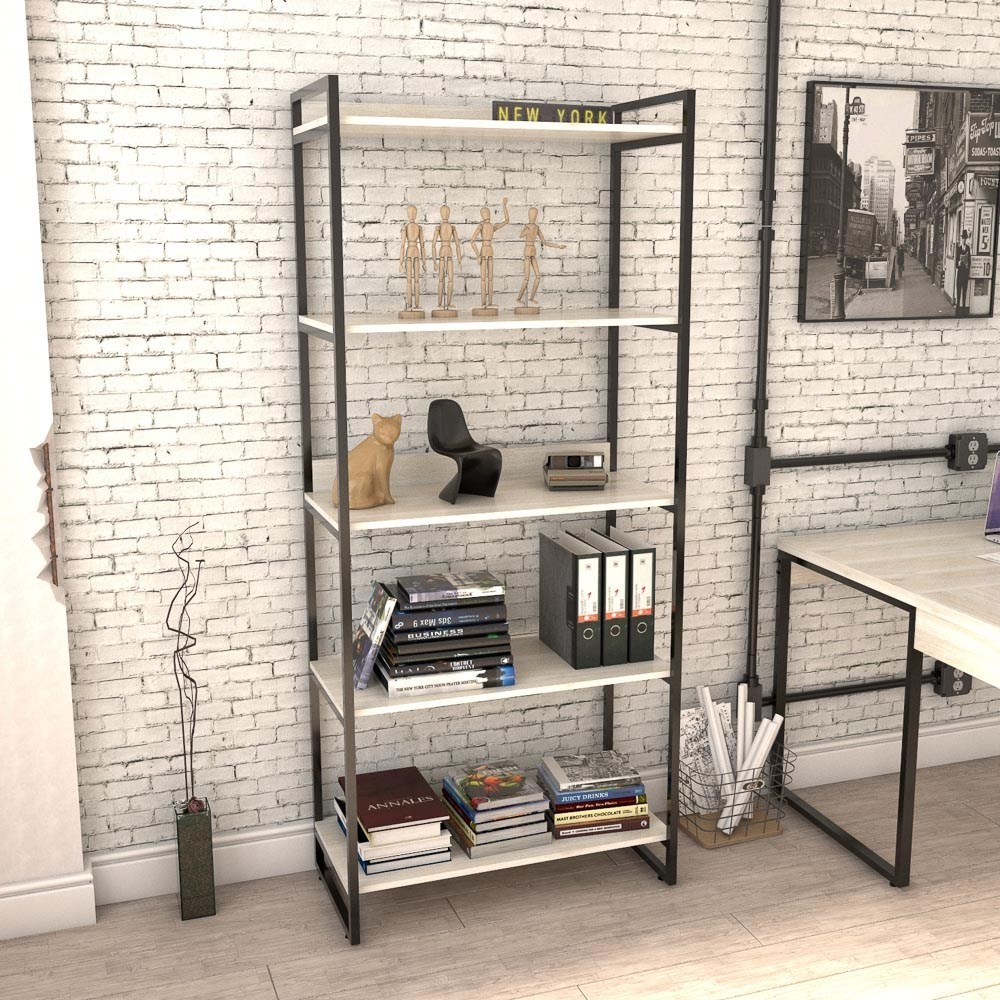 Estante Livreiro Multiuso Prisma Estilo Industrial 80cm 5 Prateleiras C08 Snow - Mpozenato