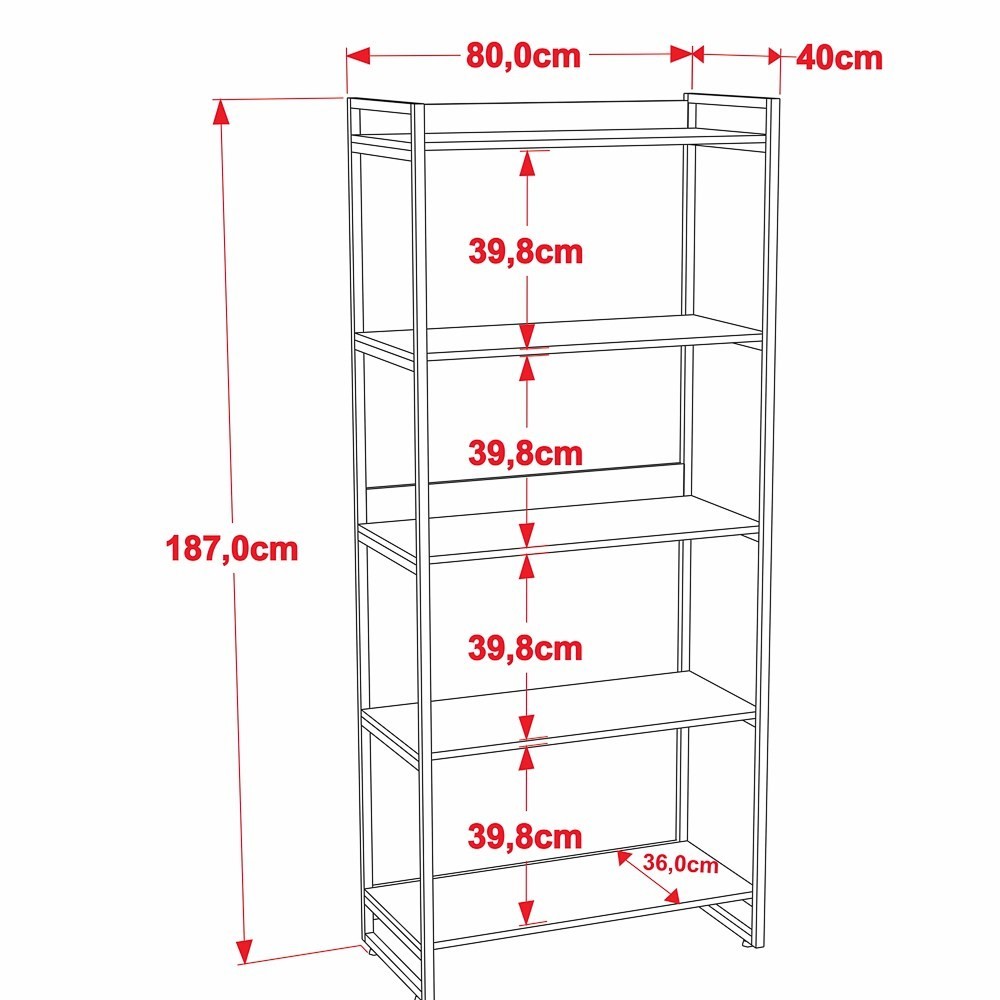 Estante Livreiro Multiuso Prisma Estilo Industrial 80cm 5 Prateleiras C08 Snow - Mpozenato