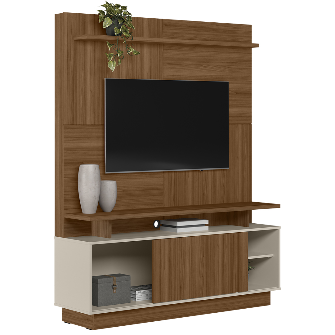 Estante Painel Para TV 60 Pol 150cm Sena L06 Jatobá/Off White - Mpozenato
