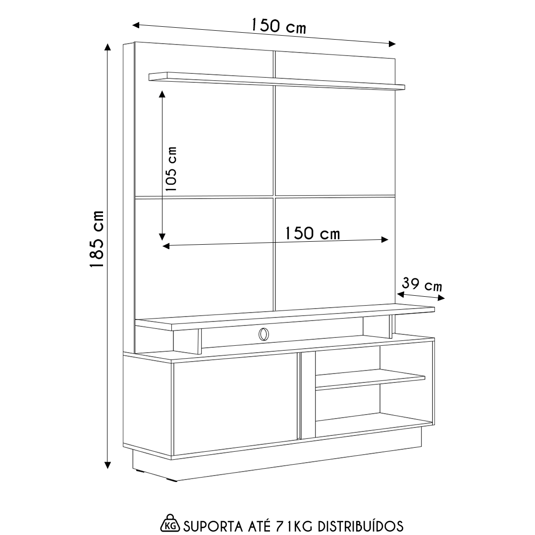 Estante Painel Para TV 60 Pol 150cm Sena L06 Jatobá/Off White - Mpozenato