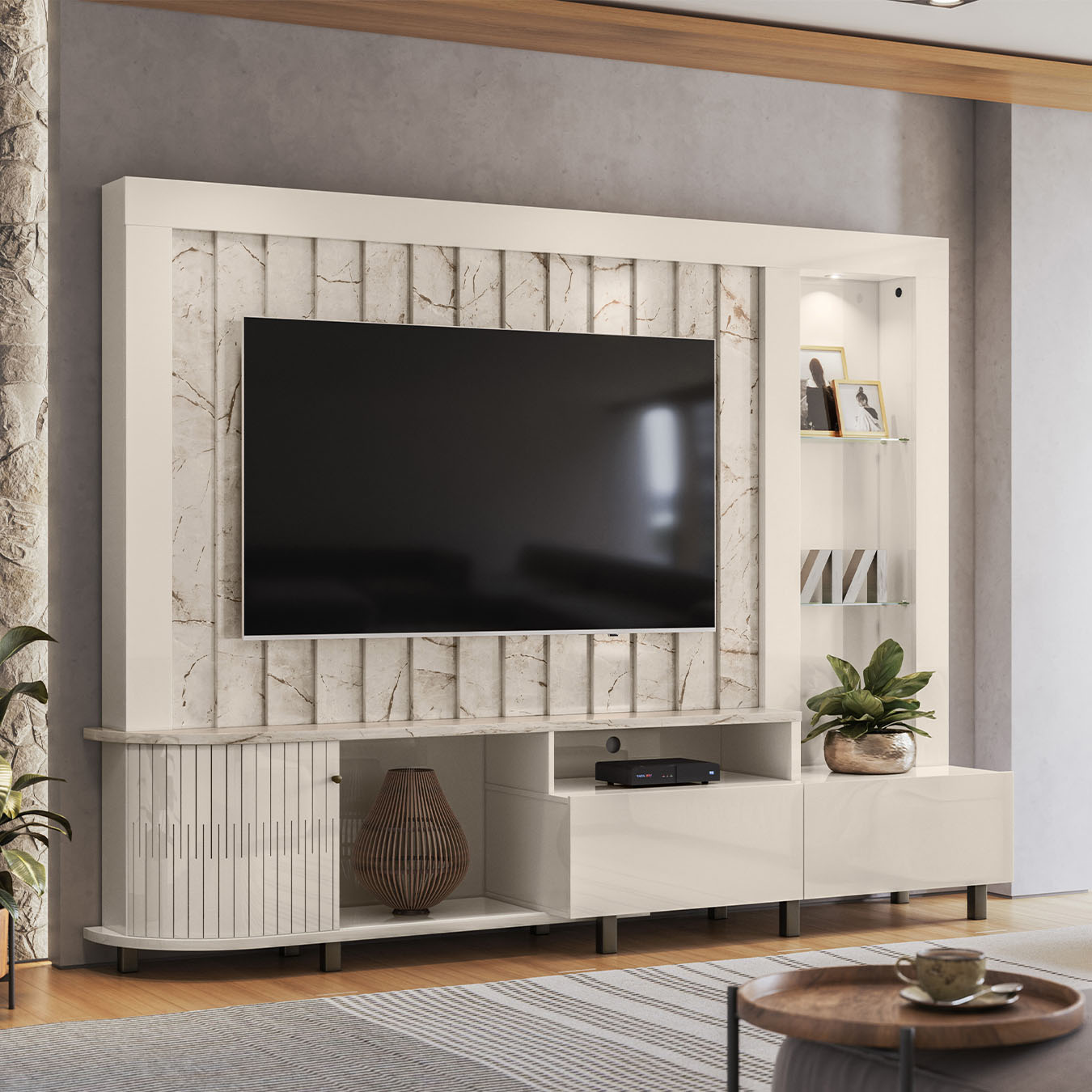 Estante Painel Para TV 70 Pol 242cm Le Gard Z10 Off/Calacata - Mpozenato