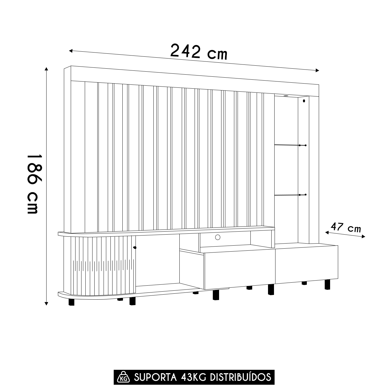 Estante Painel Para TV 70 Pol 242cm Le Gard Z10 Off/Calacata - Mpozenato