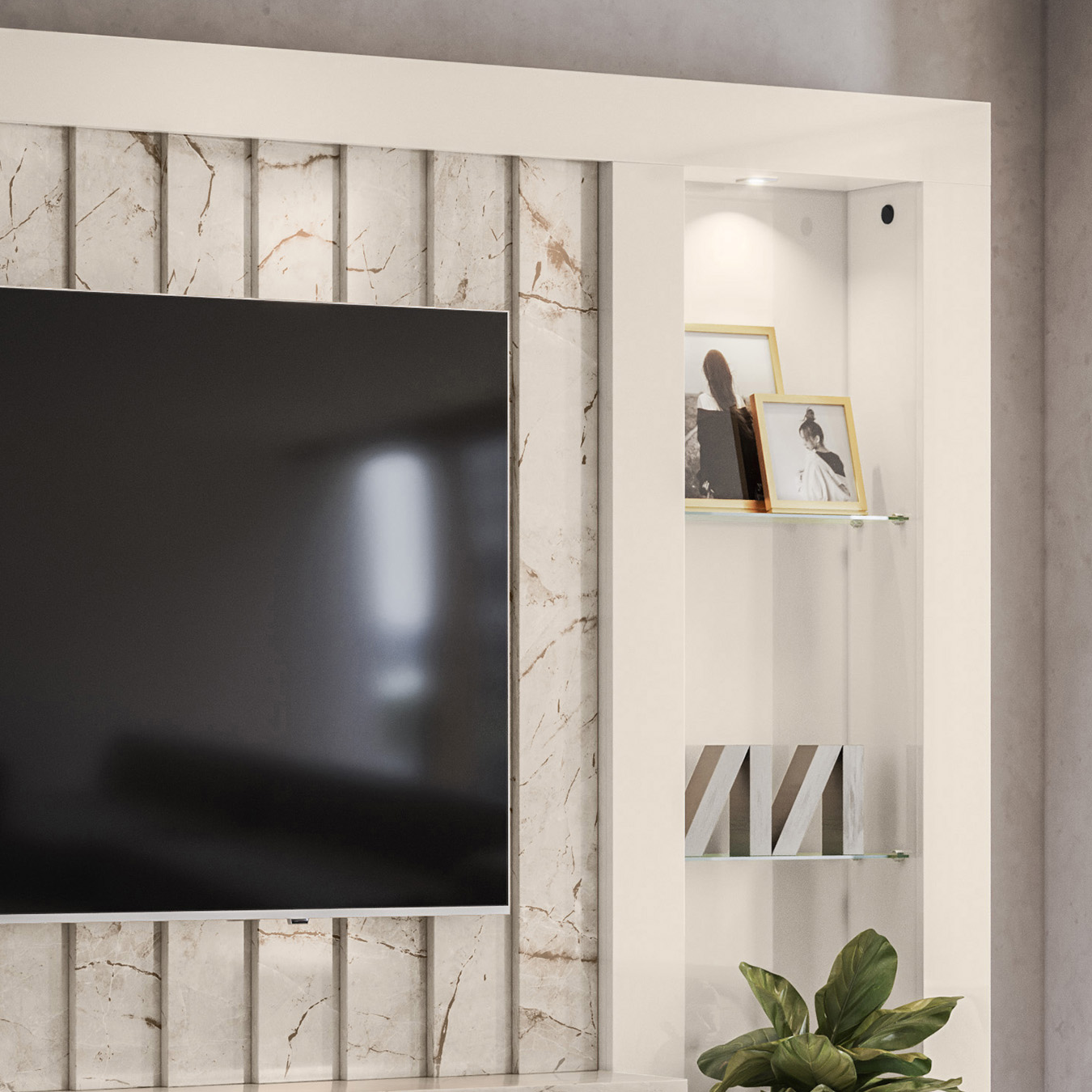 Estante Painel Para TV 70 Pol 242cm Le Gard Z10 Off/Calacata - Mpozenato