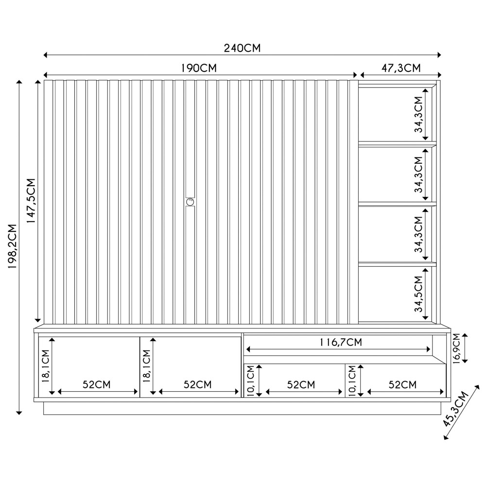 Estante Painel para TV 82 Pol 240cm com LED Hawai C05 Amêndoa - Mpozenato