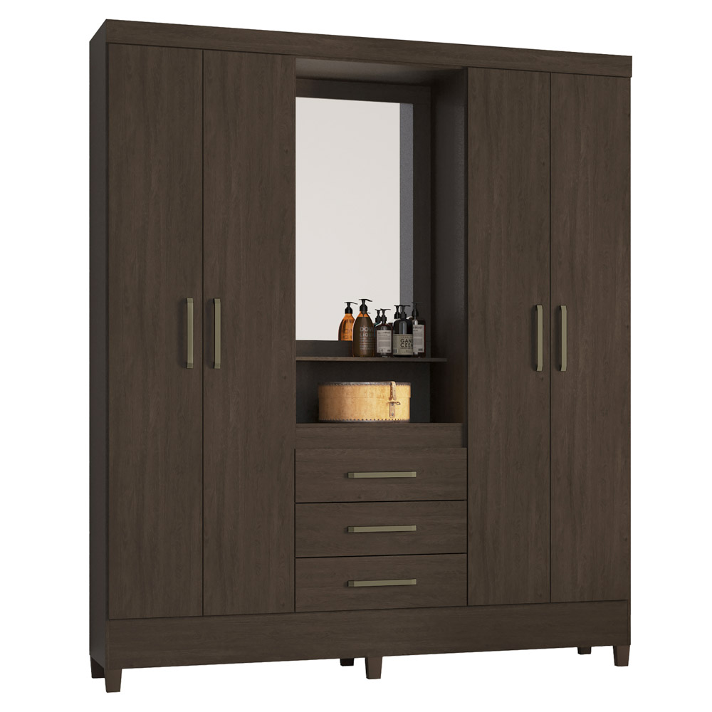 Guarda Roupa Capelinha 4 Portas 3 Gavetas Persia D02 Ebano Touch - Mpozenato