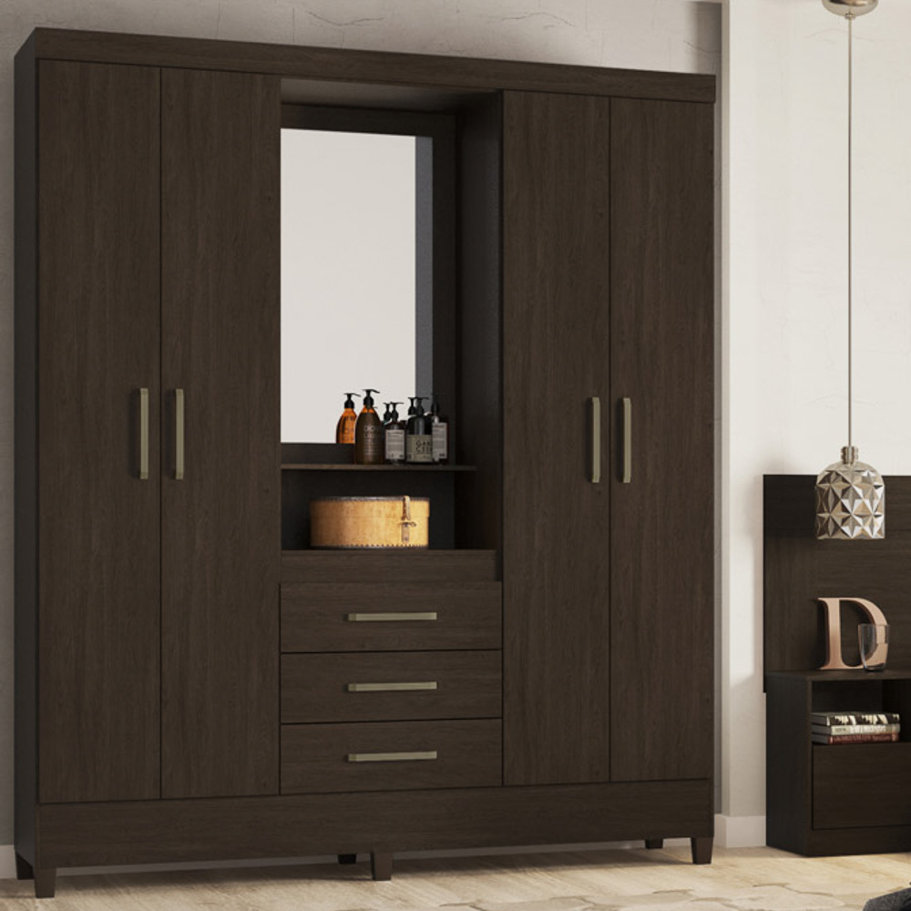 Guarda Roupa Capelinha 4 Portas 3 Gavetas Persia D02 Ebano Touch - Mpozenato