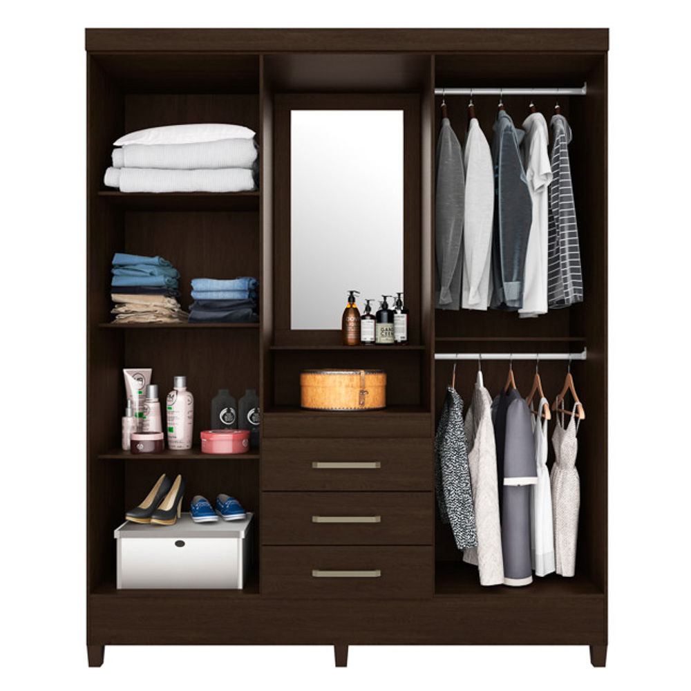 Guarda Roupa Capelinha 4 Portas 3 Gavetas Persia D02 Ebano Touch - Mpozenato