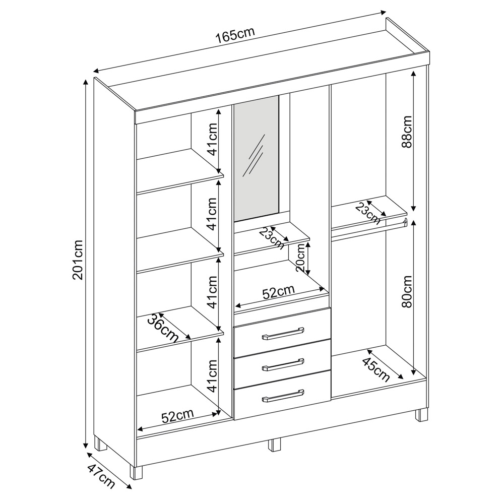 Guarda Roupa Capelinha 4 Portas 3 Gavetas Persia D02 Ebano Touch - Mpozenato